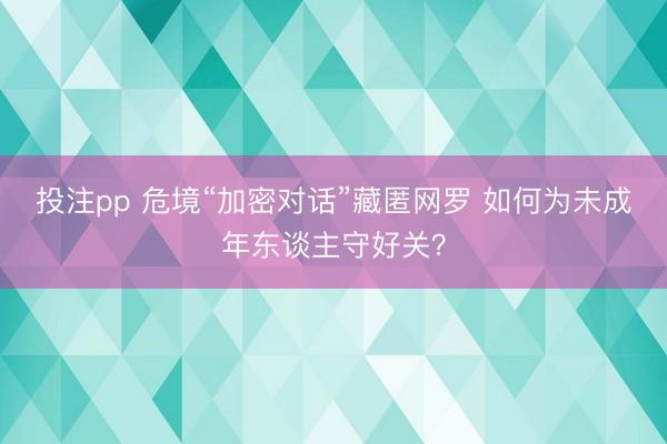 投注pp 危境“加密对话”藏匿网罗 如何为未成年东谈主守好关？