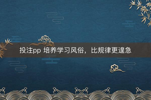 投注pp 培养学习风俗，比规律更遑急