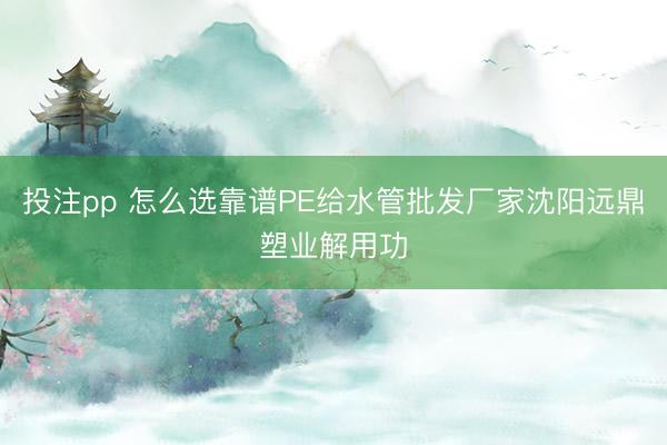 投注pp 怎么选靠谱PE给水管批发厂家沈阳远鼎塑业解用功