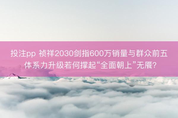 投注pp 祯祥2030剑指600万销量与群众前五 体系力升级若何撑起“全面朝上”无餍？