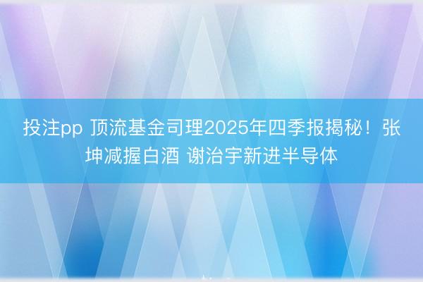 投注pp 顶流基金司理2025年四季报揭秘！张坤减握白酒 谢治宇新进半导体