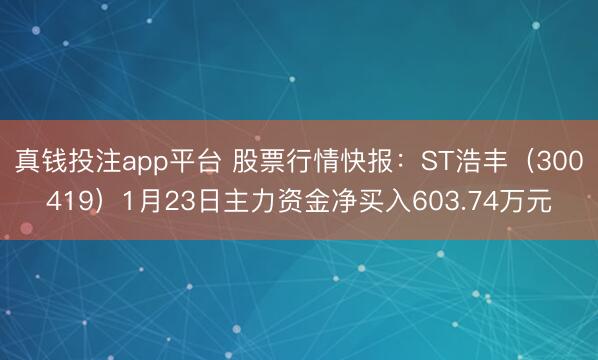 真钱投注app平台 股票行情快报：ST浩丰（300419）1月23日主力资金净买入603.74万元