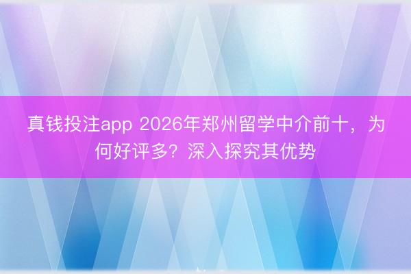 真钱投注app 2026年郑州留学中介前十，为何好评多？深入探究其优势