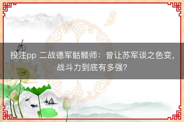 投注pp 二战德军骷髅师：曾让苏军谈之色变，战斗力到底有多强？