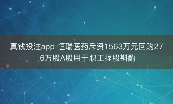 真钱投注app 恒瑞医药斥资1563万元回购27.6万股A股用于职工捏股斟酌