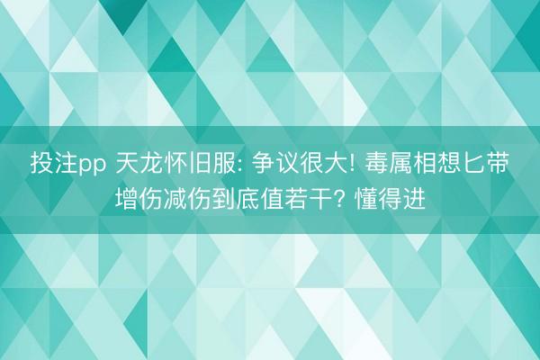投注pp 天龙怀旧服: 争议很大! 毒属相想匕带增伤减伤到底值若干? 懂得进