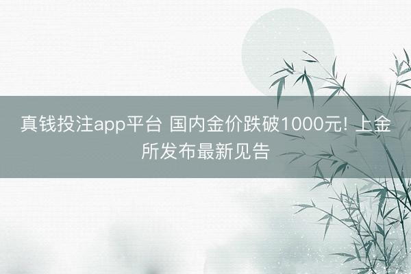 真钱投注app平台 国内金价跌破1000元! 上金所发布最新见告