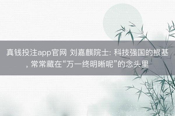 真钱投注app官网 刘嘉麒院士: 科技强国的根基, 常常藏在“万一终明晰呢”的念头里