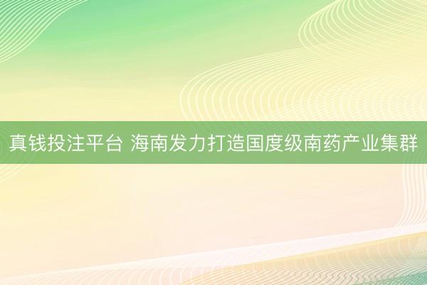 真钱投注平台 海南发力打造国度级南药产业集群