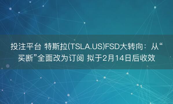 投注平台 特斯拉(TSLA.US)FSD大转向：从“买断”全面改为订阅 拟于2月14日后收效