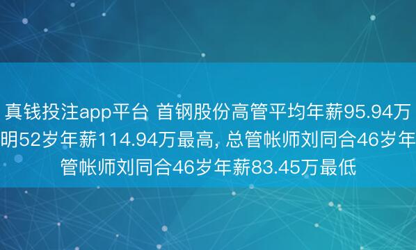 真钱投注app平台 首钢股份高管平均年薪95.94万: 非安详董事李明52岁年薪114.94万最高， 总管帐师刘同合46岁年薪83.45万最低