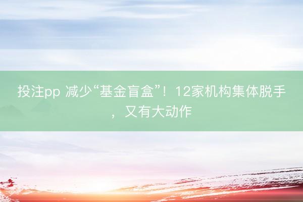 投注pp 减少“基金盲盒”！12家机构集体脱手，又有大动作