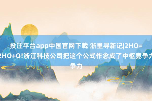 投注平台app中国官网下载 浙里寻新记|2HO=2HO+O!浙江科技公司把这个公式作念成了中枢竞争力