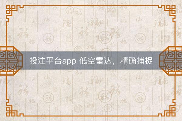 投注平台app 低空雷达，精确捕捉