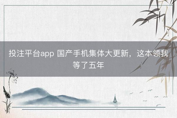 投注平台app 国产手机集体大更新，这本领我等了五年