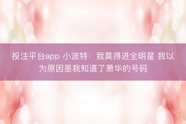 投注平台app 小波特：我莫得进全明星 我以为原因是我知道了萧华的号码
